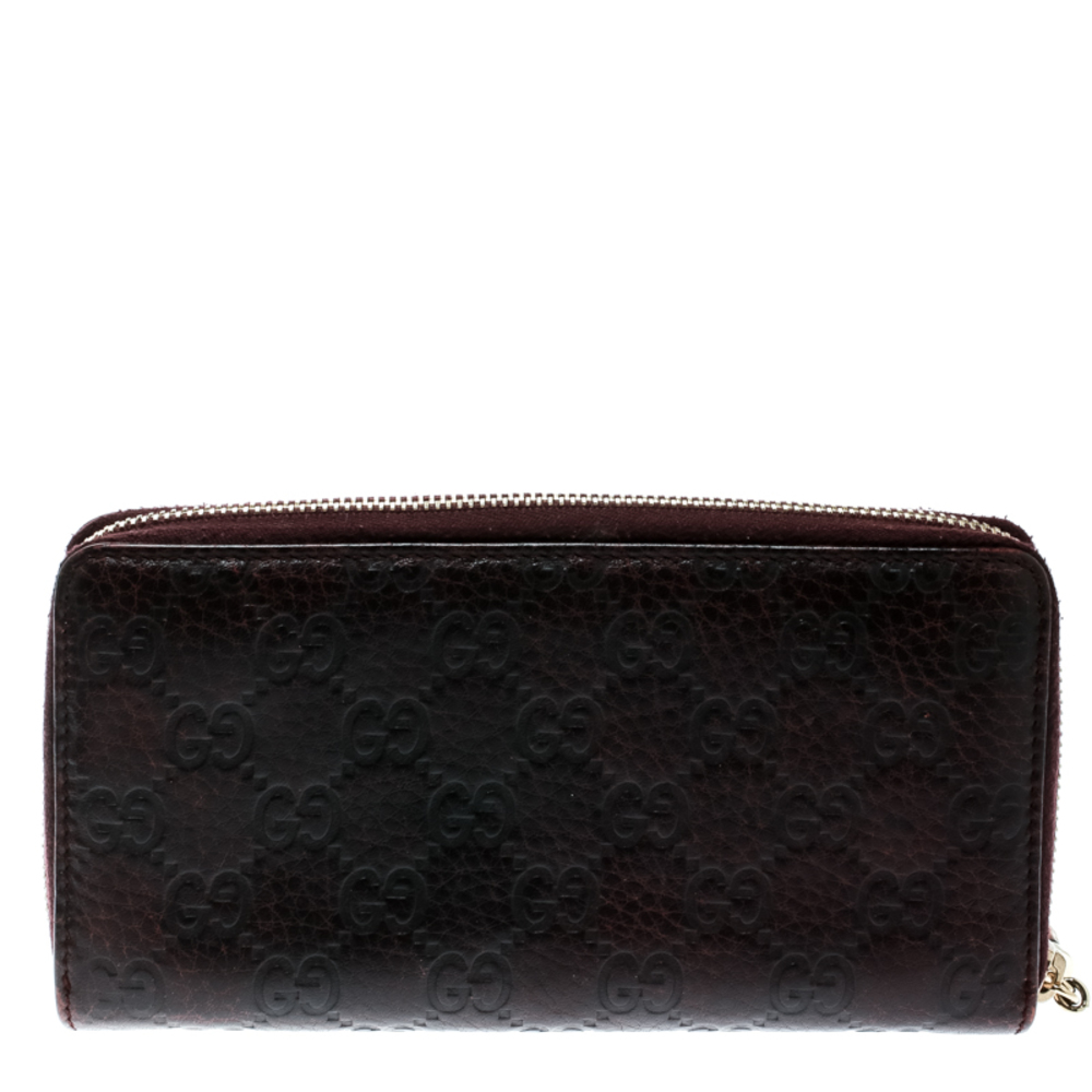 GUCCI Burgundy ssima Leather Bamboo Tassel Zip Around Wallet - Picture 4 of 8